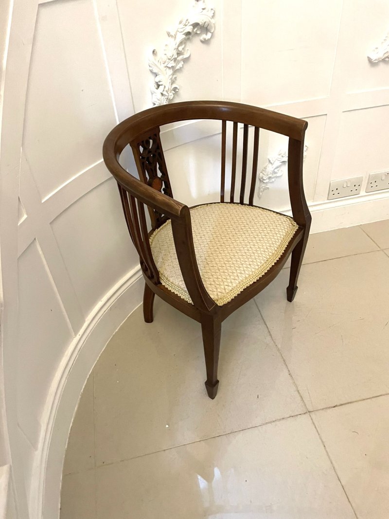 Antique Edwardian Quality Mahogany Inlaid Tub Chair - Image 2